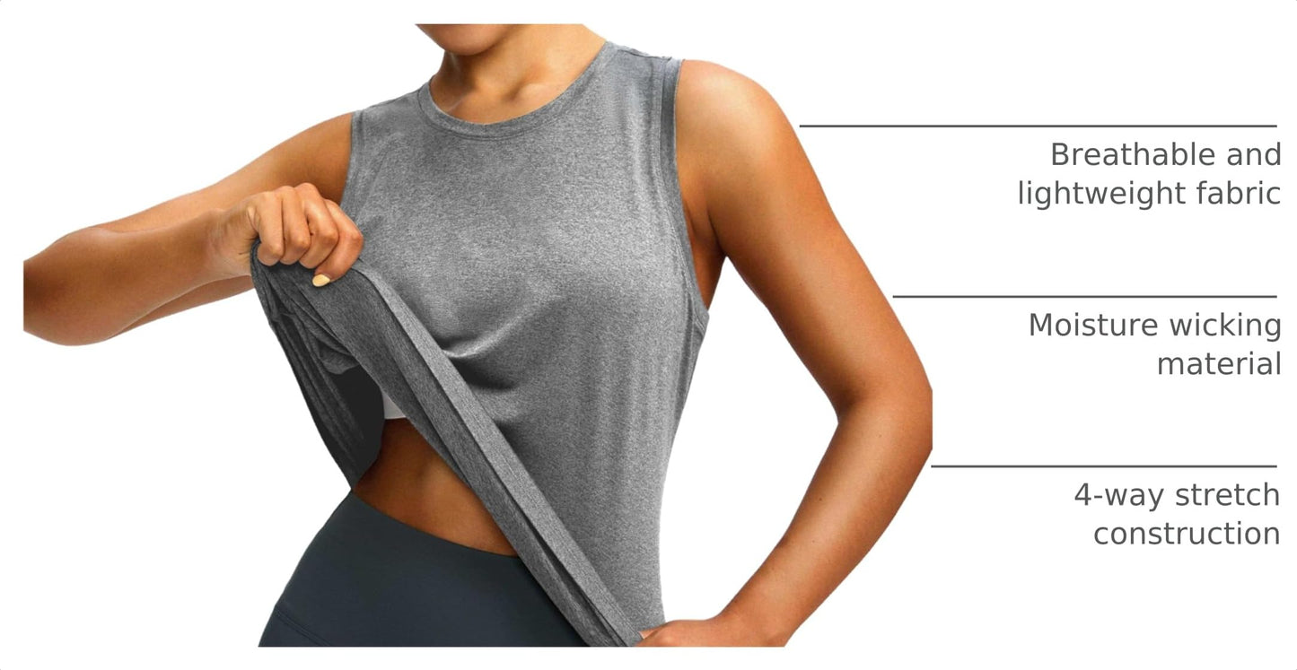 Women's Workout Tops Racerback Athletic Tank Tops Sleeveless Loose Fit Yoga Running Gym Shirts for Women(Heather Grey,XXL)