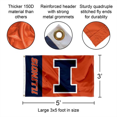 College Flags & Banners Co. New Logo Flag for Fighting Illini and Pole Bracket Mount Bundle