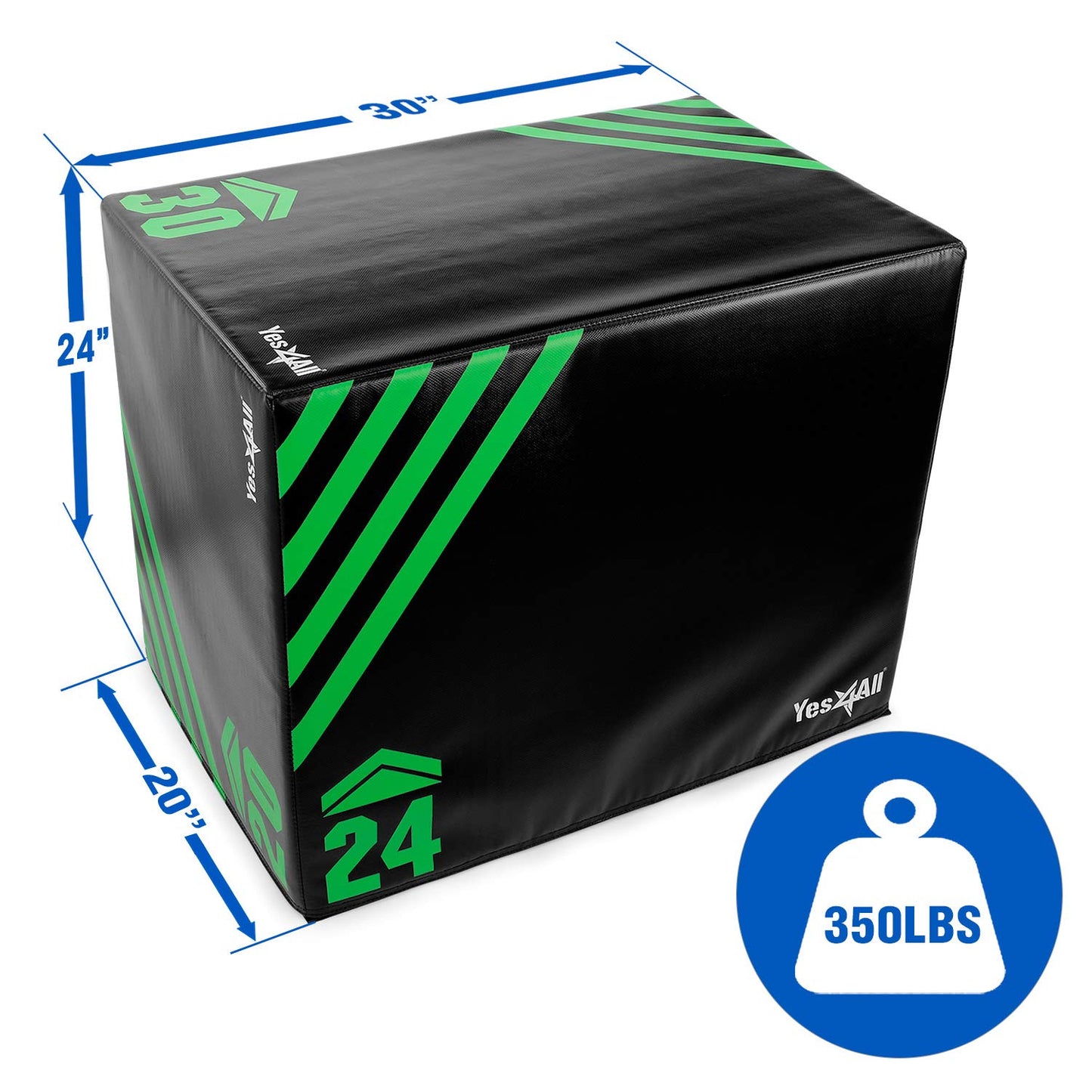 Yes4All 3 in 1 Foam Plyometric Jump Box - Jump Training & Conditioning - Green, A. 30" x 24" x 20" - 16 lbs