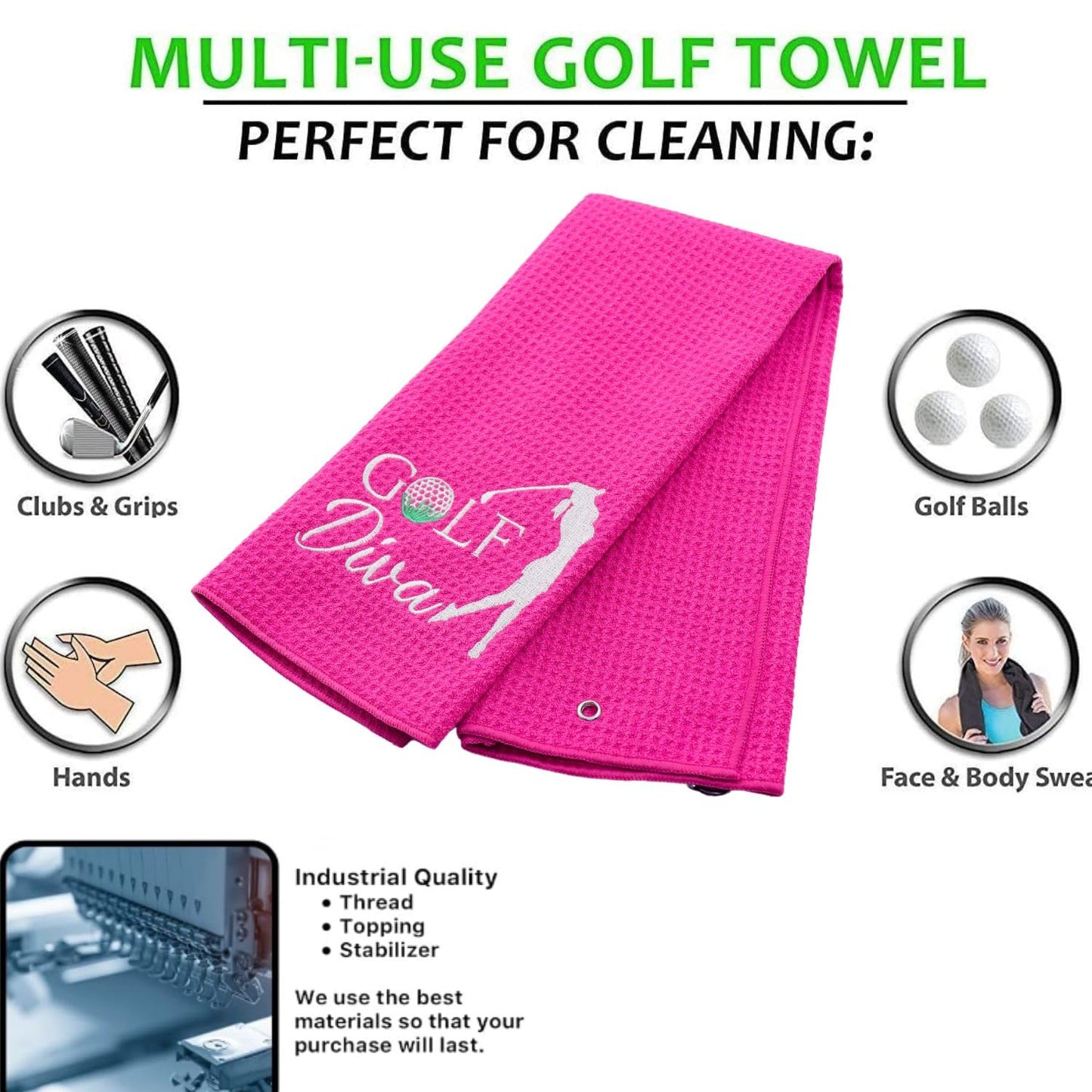 Aikiprety Funny Golf Towel Embroidered Golf Towels for Bags with Clip, Golf Gifts for Men Women, Golf Accessories Christmas Birthday Gift for Fan, Golf Diva Red