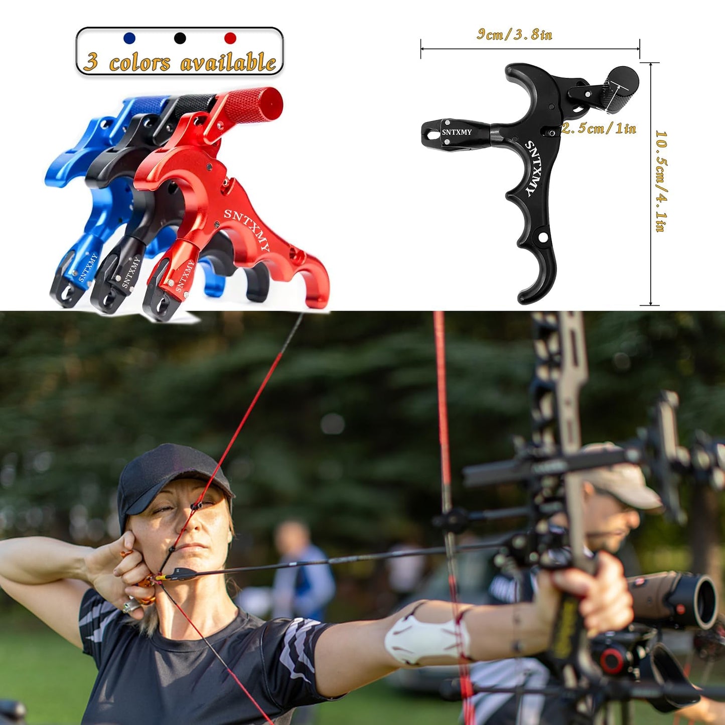 sntxmy Bow Release for Compound Bow 360° Rotatable Thumb Release for Compound Bow Archery Trigger Release (4 Fingers Blue)