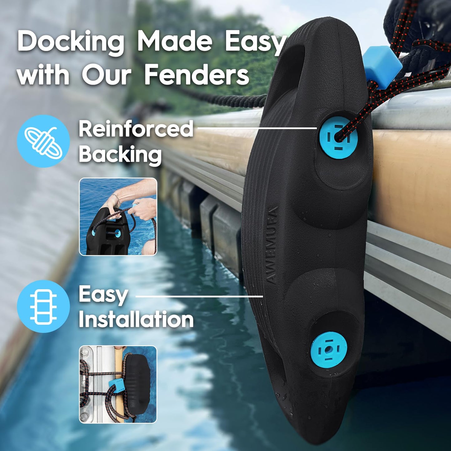 AWEMUFA 4 Pack EVA Boat Fenders for Docking, Large Boat Bumpers for Docking Upgraded Black Boat Buoys Bumpers, Fit for Pontoon, Bass, Deck and Jon Boat
