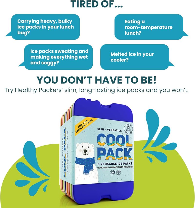 Healthy Packers Ice Packs - Slim Reusable Cool Packs for Lunch Boxes & Coolers | 8-Pack Set