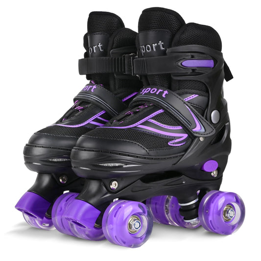 G MGY OLED Roller Skates for Boys, 4 Size Adjustable Roller Skates with All Wheels Light up, Fun Illuminating Rollers Skates Suitable for Growing Children, Black Purple (Big Kids 1-4)