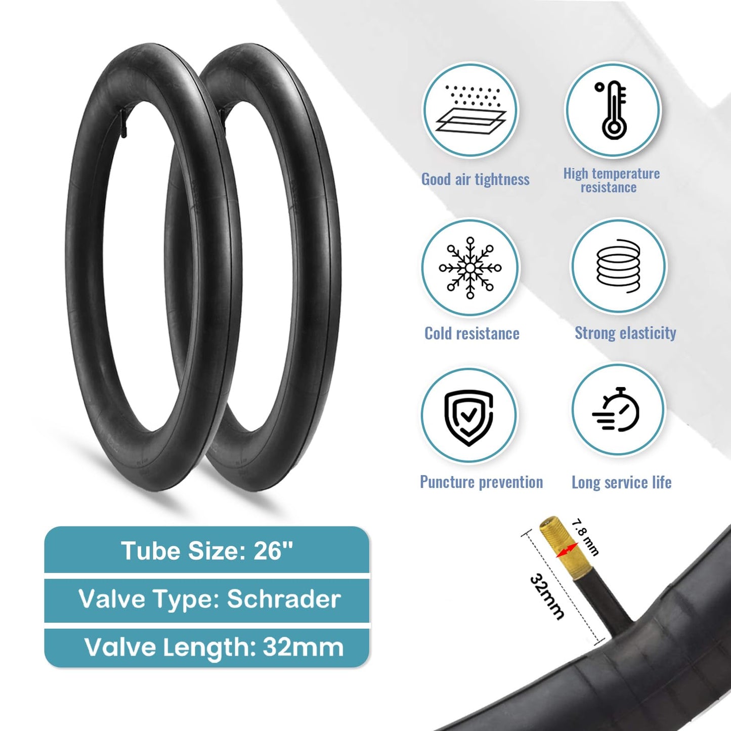26-inch Mountain Bike Tires Set: Hycline 2-Pack 26x1.95 inch (54-559mm) Folding Replacement Puncture-Resistant Bicycle Tires and Pair 26-inch Inner Tubes with Tire Levers for MTB Off-Road Bike