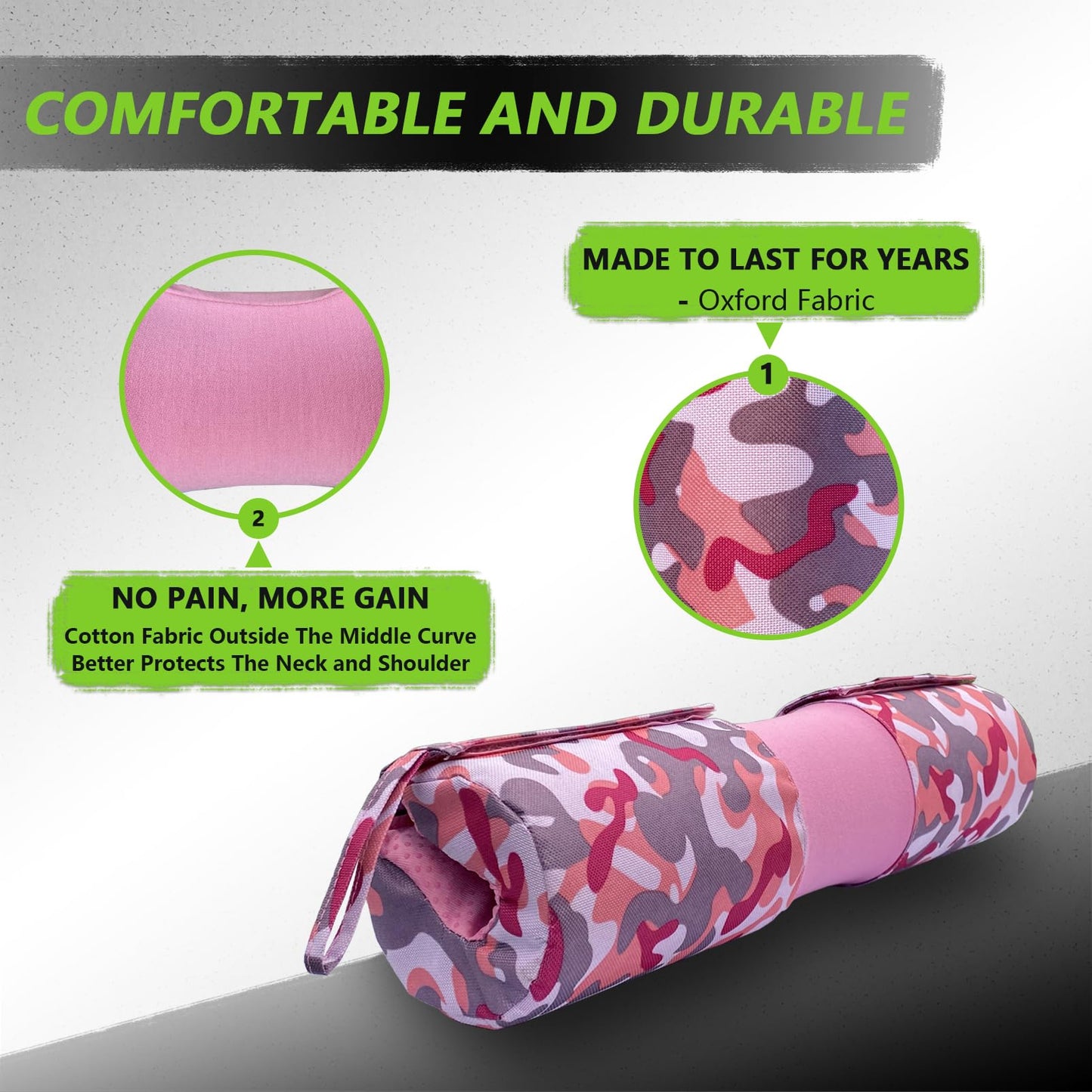 Squat Bar Pad Hip Thrust Cushion Pink Camo Style for Barbell Glute Bridge Weightlifting Fitness Provides Support to Neck and Shoulders While Exercise Gym Training Accessories