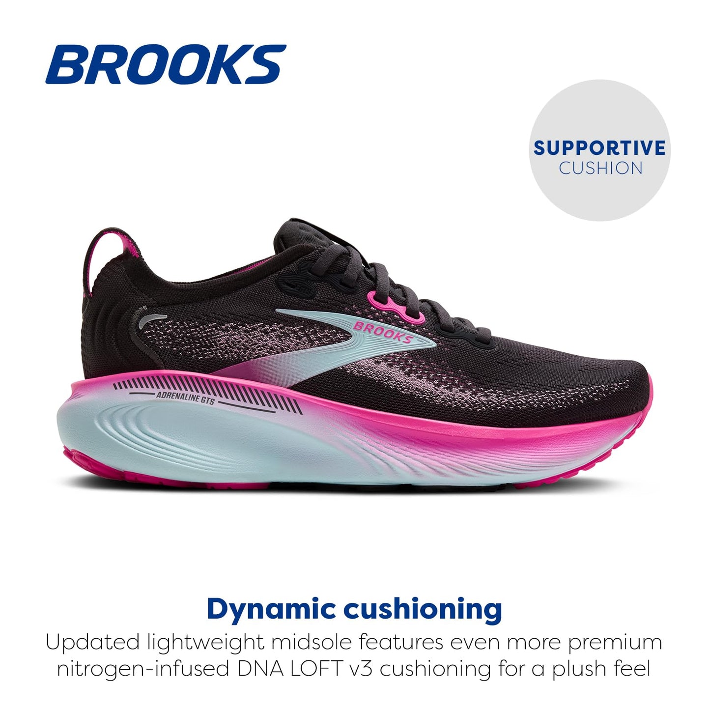Brooks Women’s Adrenaline GTS 25 Supportive Running & Walking Shoe - Black/Cyber Pink/Iced Aqua - 10.5 Medium