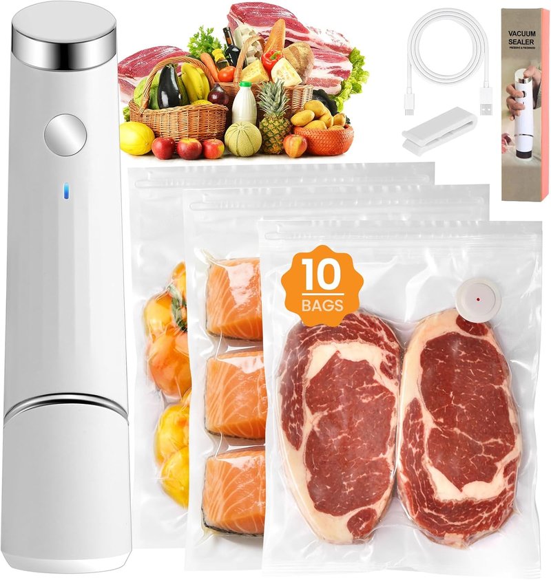 Compact Vacuum Sealer for Food - Portable Handheld Food Saver with 10 Reusable Bags | Seals Meat & Keeps Food Fresh 6X Longer