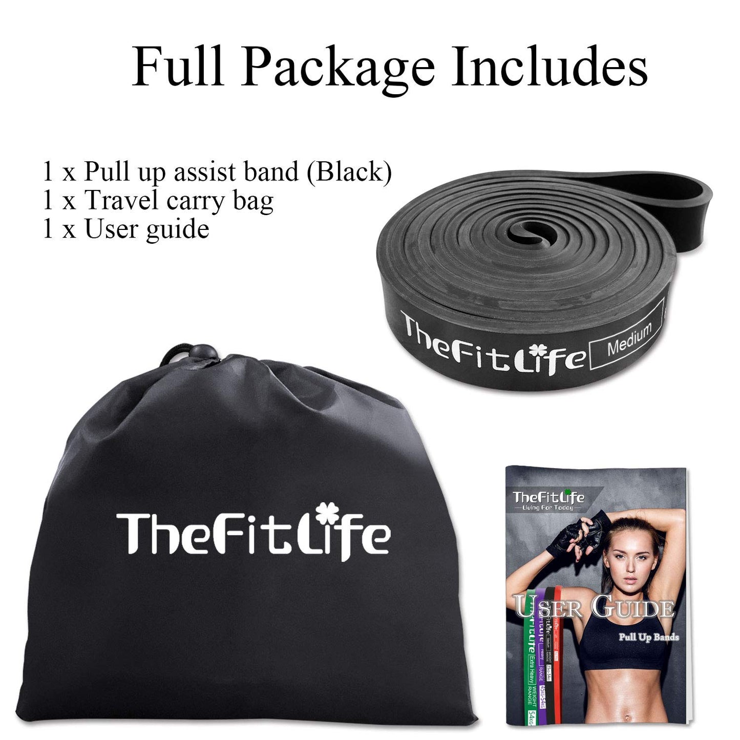 TheFitLife Resistance Pull Up Bands - Pull-Up Assist Exercise Bands, Long Workout Loop Bands for Body Stretching, Powerlifting, Fitness Training, with Carrying Bag and Workout Guide (Black)