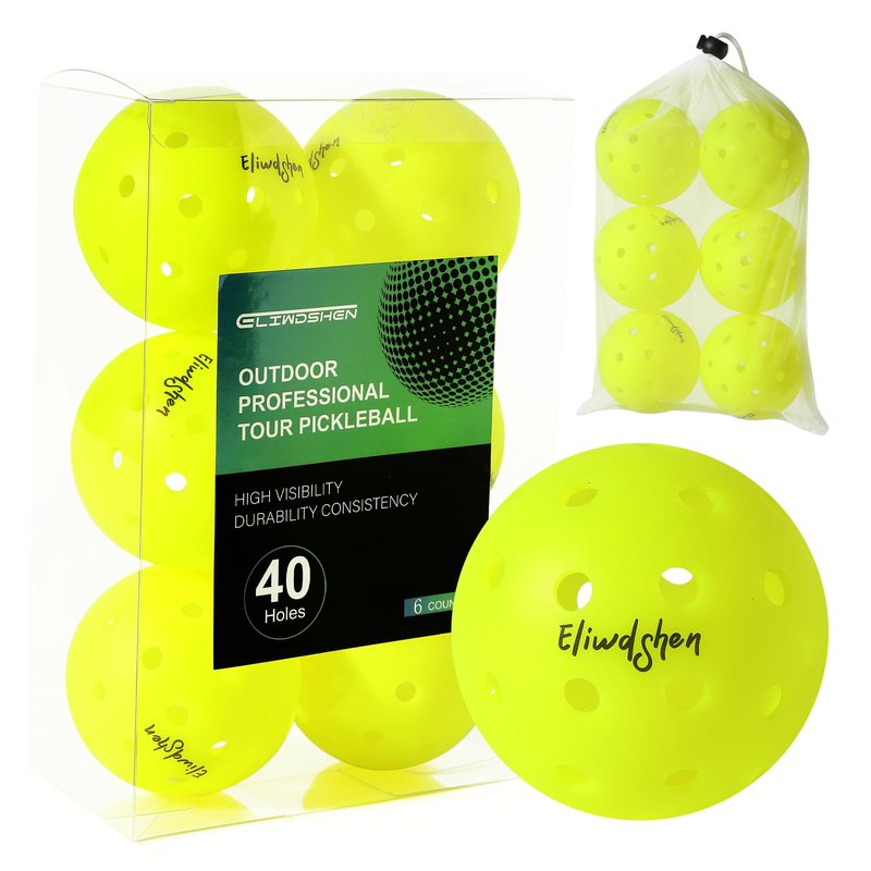 Eliwdshen Outdoor Pickleballs TPU Enhanced Crack Resistance 40 Holes 6 Packs Pickleballs USAPA Competition Balls High Bounce Durable Beginner Intermediate Advanced Practice