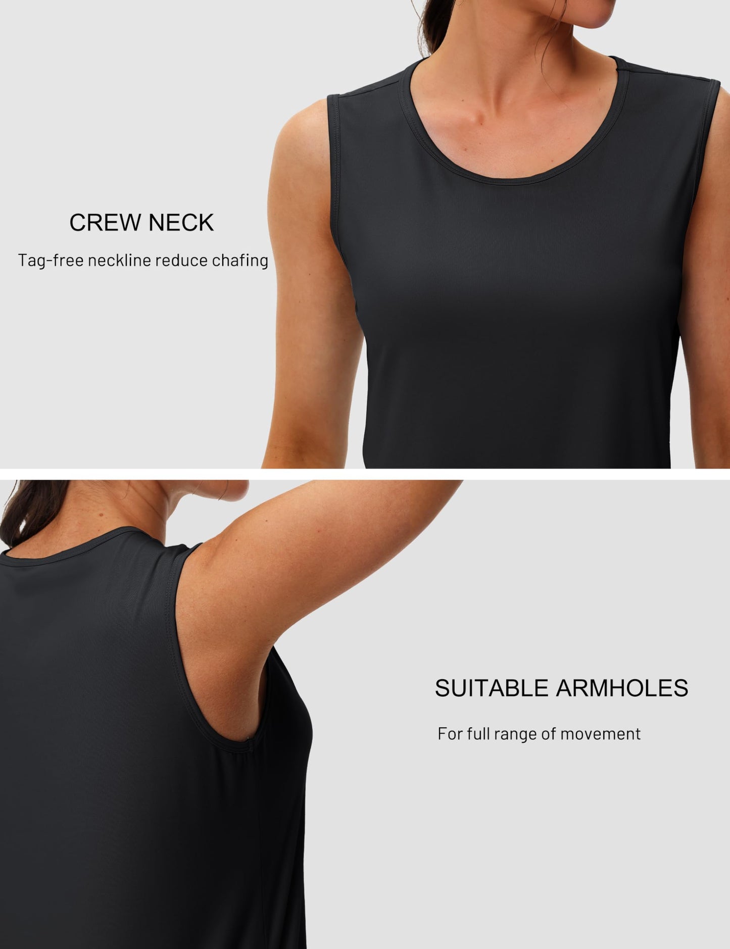 MAGCOMSEN Women's Summer Sleeveless Crewneck Undershirts Dry Fit Workout Athletic Gym Wicking Tank Top UPF 80+ Black, M