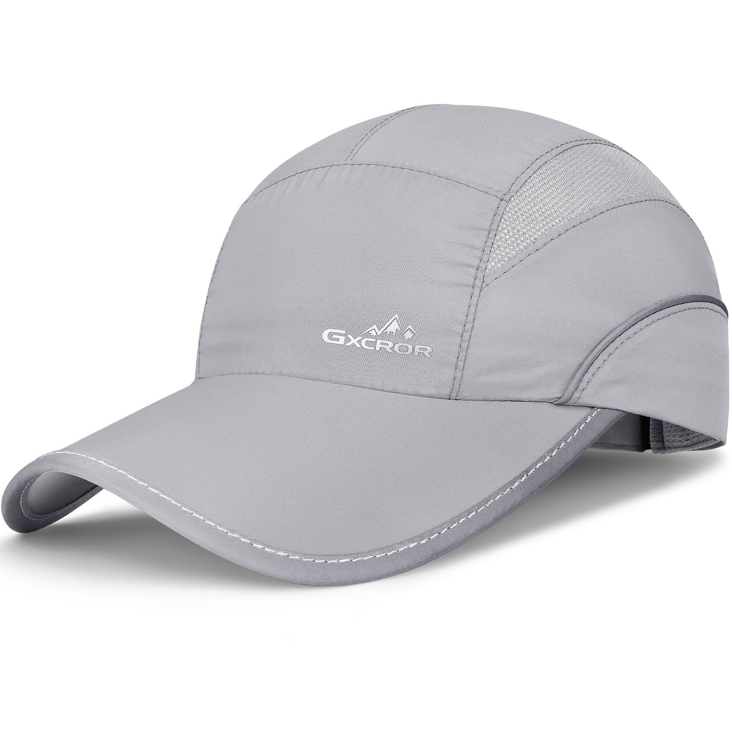 GXCROR Quick-Dry Running Hat for Men & Women - UPF 50+ Breathable Mesh, Reflective Sports Cap for Outdoor, Hiking Light Gray