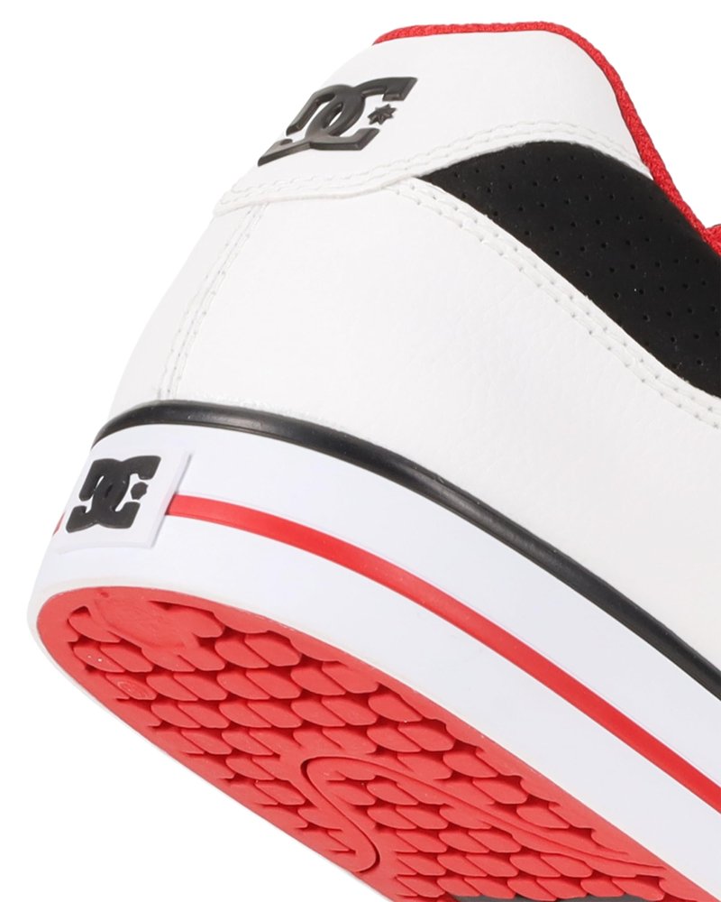 DC Men's Pure Skate Shoe, White/Black/RED, 18