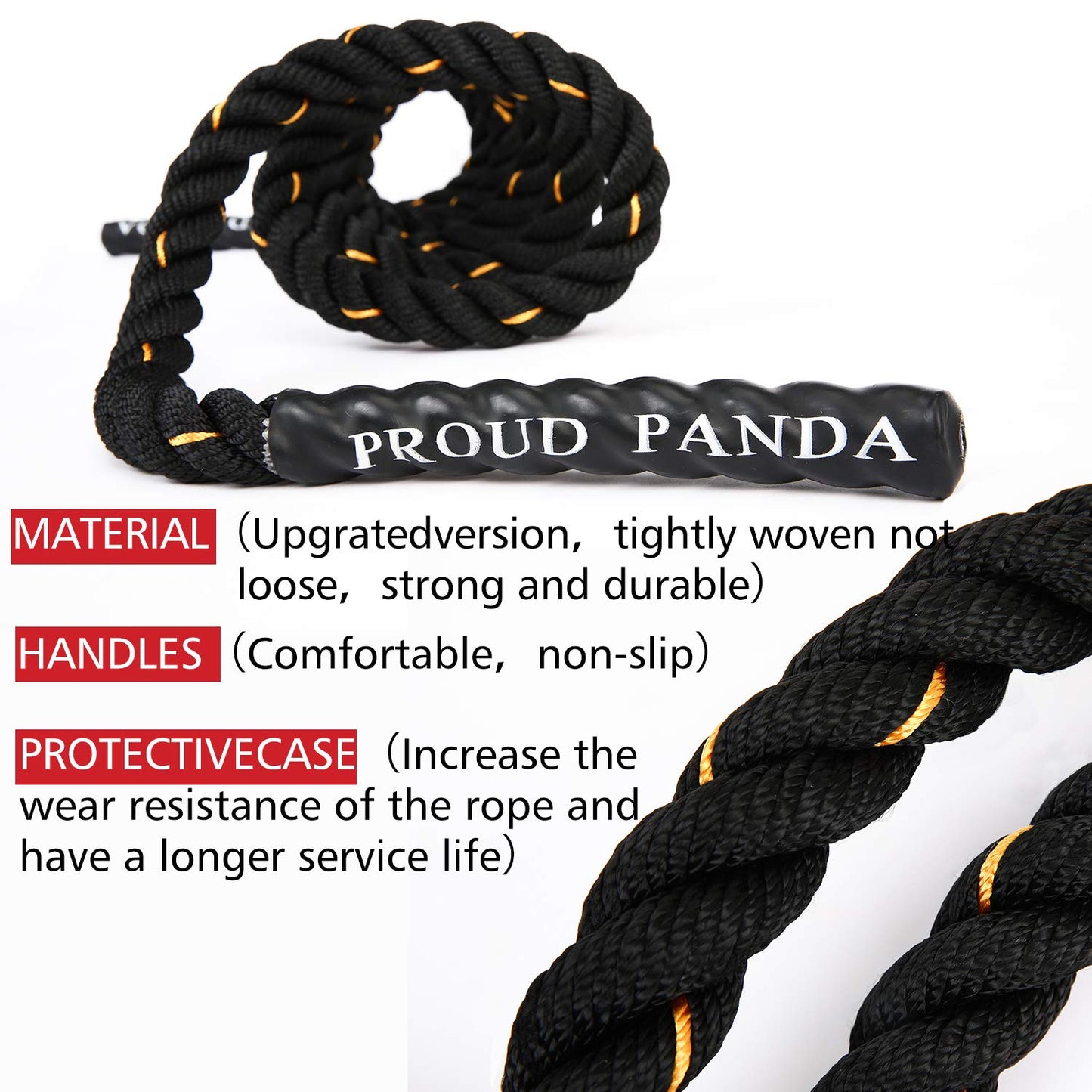 Proud Panda Heavy Jump Ropes for Fitness 3LB, Weighted Adult Skipping Rope Exercise Battle Ropes for Men & Women, Total Body Workouts, Power Training in Gym to Improve Strength and Building Muscle(1''