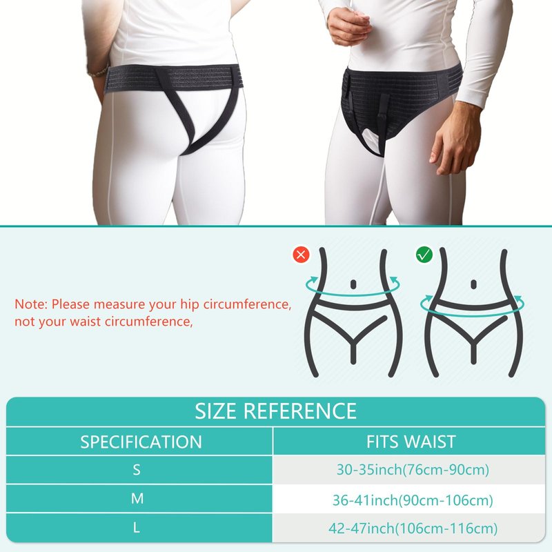 GRLEAYIE Hernia Belt for Men Inguinal, Groin Support Brace with 4 Removable Silicone Compression Pads, Bilateral Hernia Truss for Pre/Post Surgery Pain Relief, Adjustable Waist Guard with Breathable Fabric & Skin-Friendly Lining, Easy to Wear, M