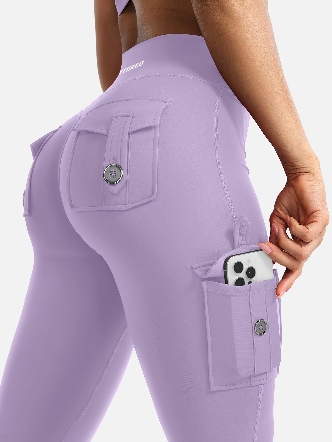 YEOREO CoreFlex Women Workout Flare Leggings with Pockets Hidden Scrunch High Waisted Cargo Gym Yoga Leggings Fog Purple XL