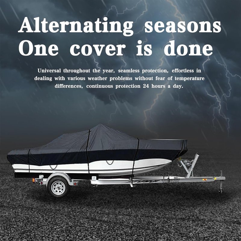 Boat Cover 17-19ft - Waterproof Heavy Duty UV Resistant Marine Grade Polyester | Fits V-Hull & Tri-Hull Fishing Boats