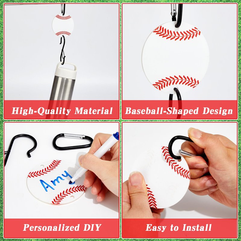 gisgfim 8 Pcs Bag Hook for Fence Personalized Baseball Bags Clip Sports Fence Hook with Acrylic Board for Bat Bag Water Bottle Backpack Baseballs Dugout Accessories Lover Player Gifts(Baseball)