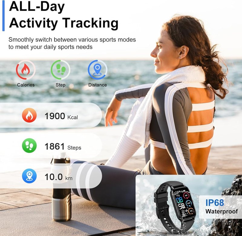 Smart Watch for Men Women, 1.57" Smartwatch (Answer/Make Call) , Fitness Tracker with 110+ Sport Modes, Heart Rate/Sleep Monitor, IP68 Waterproof, Bluetooth Calls, Smartwatches for Android iOS Black