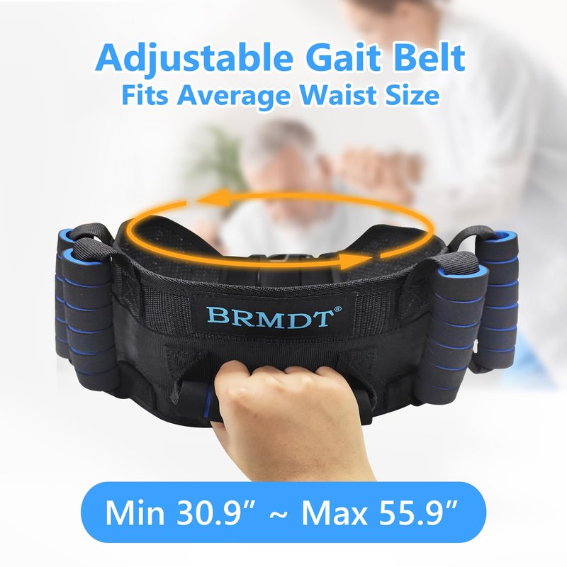 BRMDT Gait Belt Transfer Belts for Seniors, Gate Belts Medical for Elderly Mobility Limited People Standing & Walking Assist Aid, 5.4" Widened Gait Belt with 7 Soft Handles, Quick Release Buckle & Adjustable Waist Size 30.9"-55.9"
