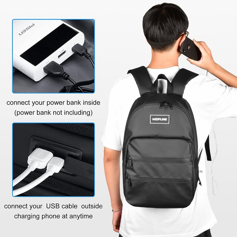 MZIPLINE Small Backpack Bag-Water Resistant Daypack Travel bag with Activated Carbon Lined for Men & Women Travel (Black)