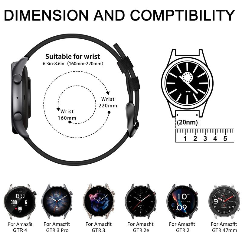 AK Leather Band for Amazfit GTR 4 GTR 3 Pro GTR 3 GTR 2e GTR 2 Amazfit GTR 47mm, 22mm QuickRelease Adjustable Strap with Metal Buckle for Women Men, Soft Replacement Wristband for Amazfit GTR