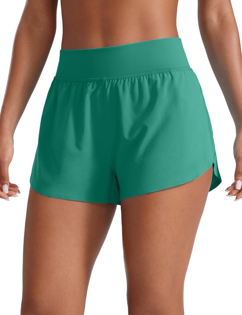 CRZ YOGA High Waisted Split Running Shorts for Women 3" - Comfy Mesh Liner for Workout Athletic GymTrack Quick Dry Cascadia Green Small