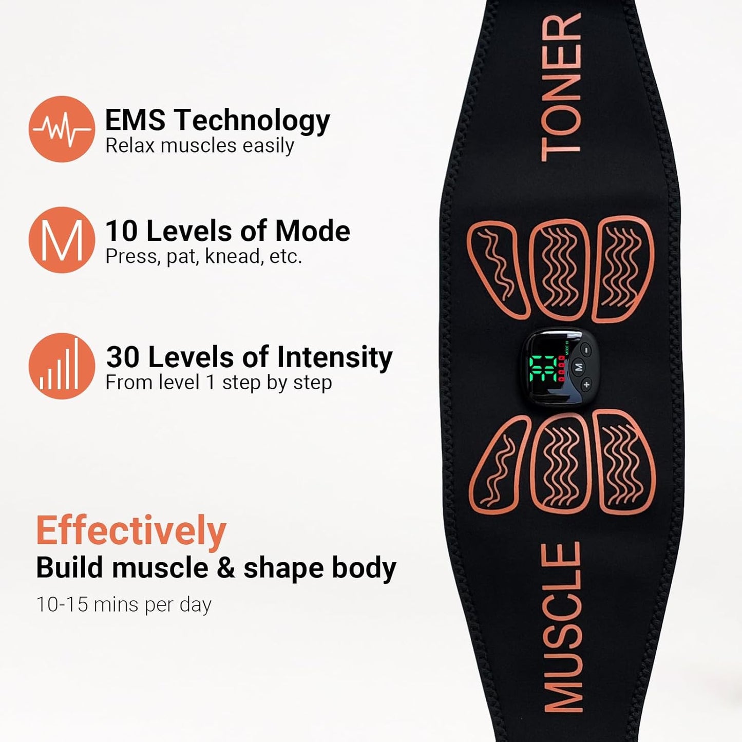 Ab Stimulator Muscle Toner - Toning Belt for Men & Women | Home Gym Abdomen & Back Trainer