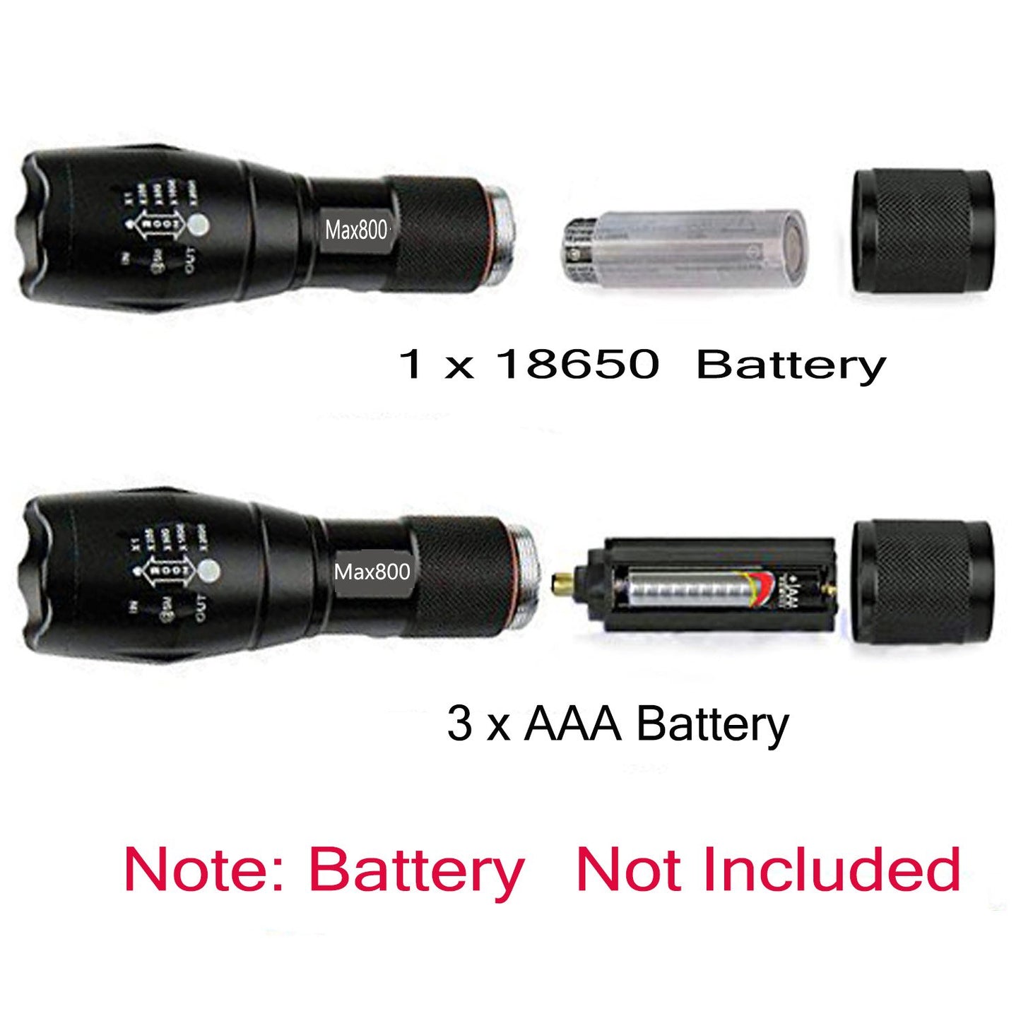 2 Pack LED Tactical Flashlight Water Resistant Military Grade 2000 Lumens 5 Modes Zoom Function Ultra Bright Torch