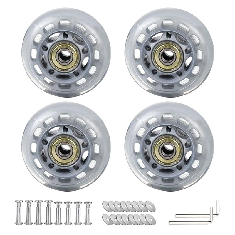 3 Inch Inline Skate Wheels with Bearings, Washers and Wrenches Complete Repair Set for for Indoor Outdoor (4)