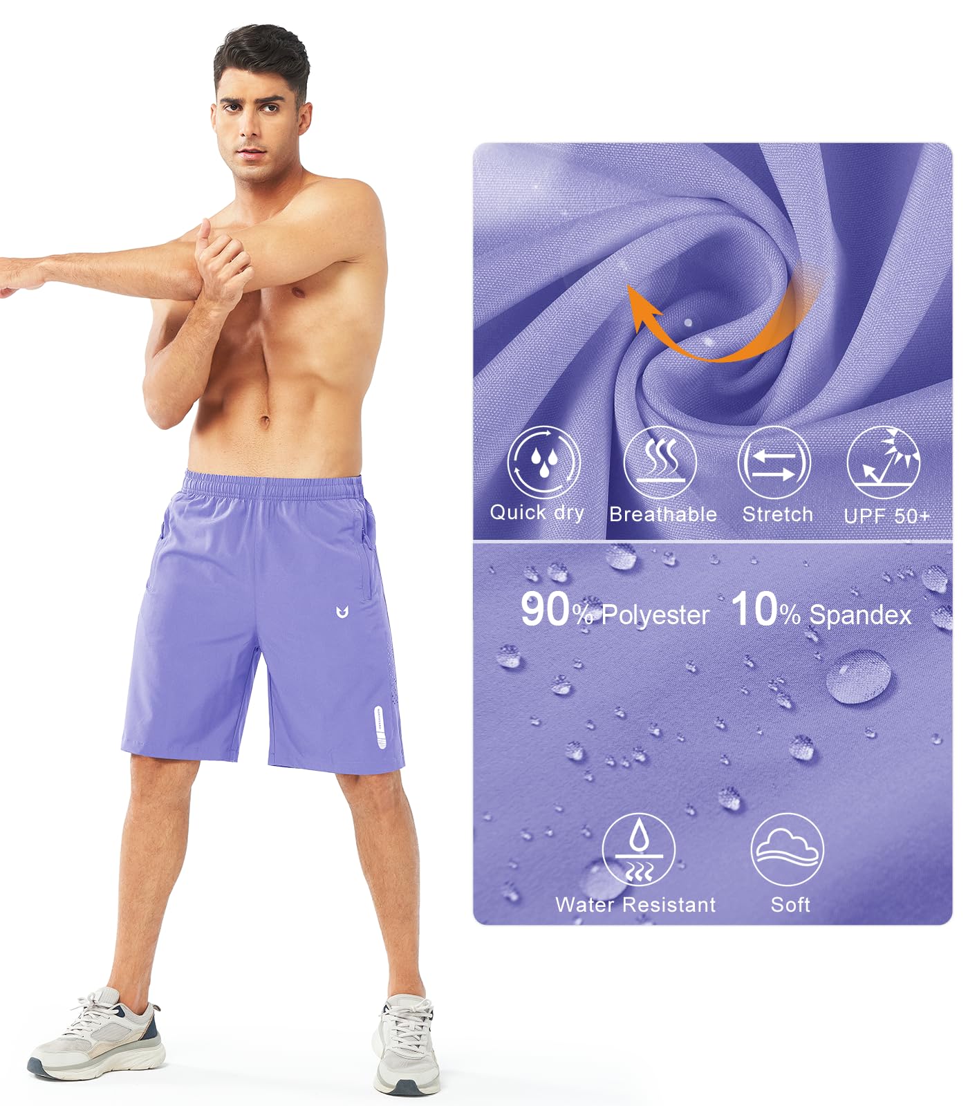 NORTHYARD Men's Athletic Running Shorts Gym Workout 7"/9"/5" Quick Dry Lightweight Sports Basketball Tennis 3 Zipper Pockets VIOLET-9inch XL