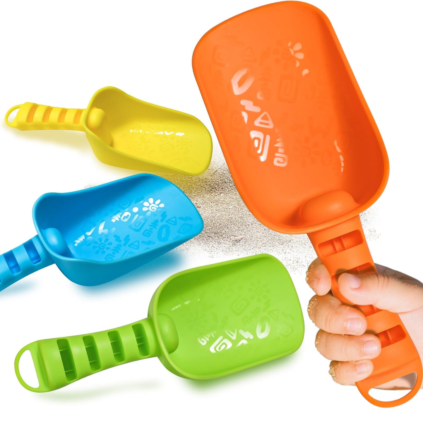 QINGLER Sand Beach Shovels for Kids Heavy Duty Plastic Scoops Toy 4 Pack
