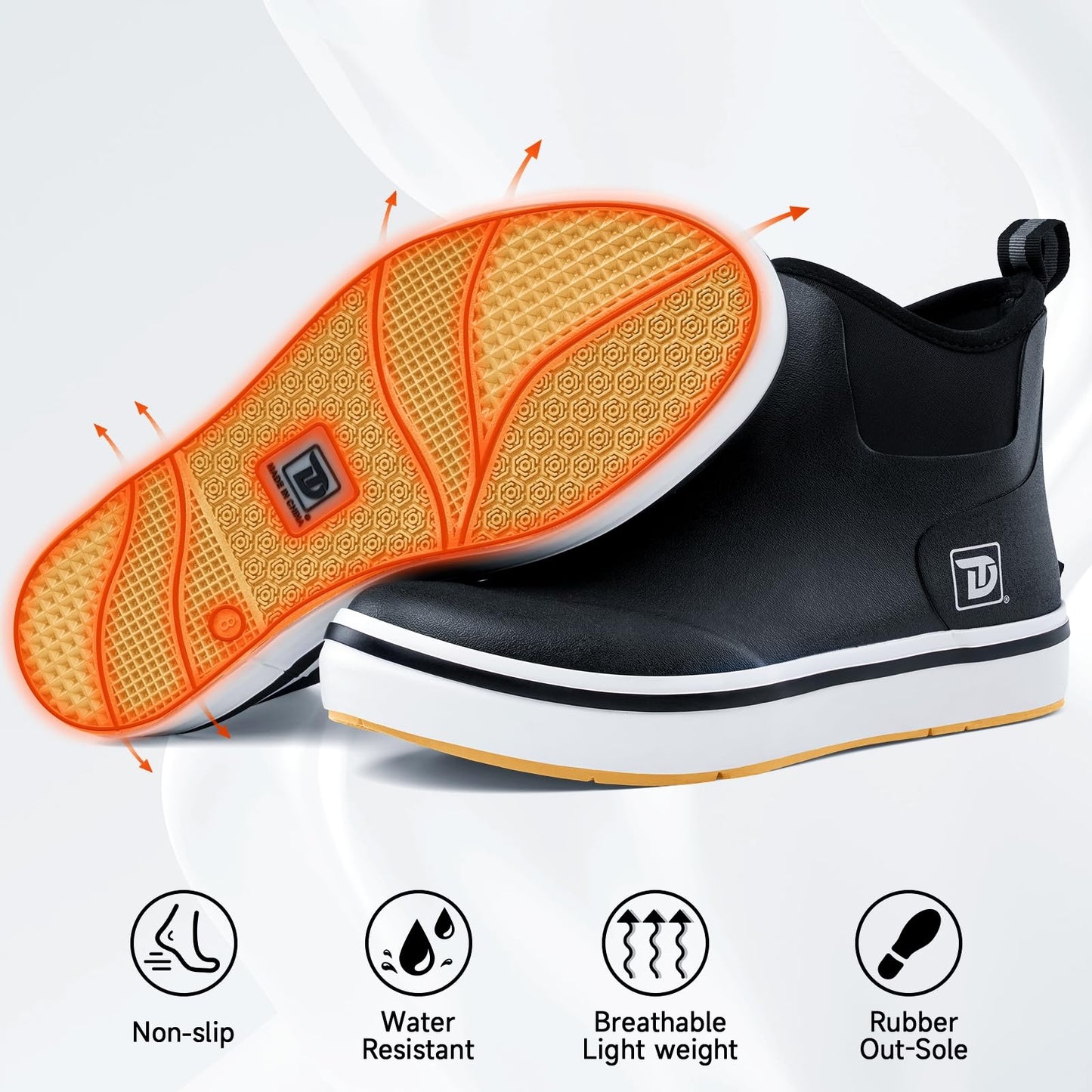 Trudave Deck Boots, Waterproof Rubber Fishing Rain Boots, Anti-slip Short Ankle Shoes for Outdoor Fishing Boating, Size 5-14