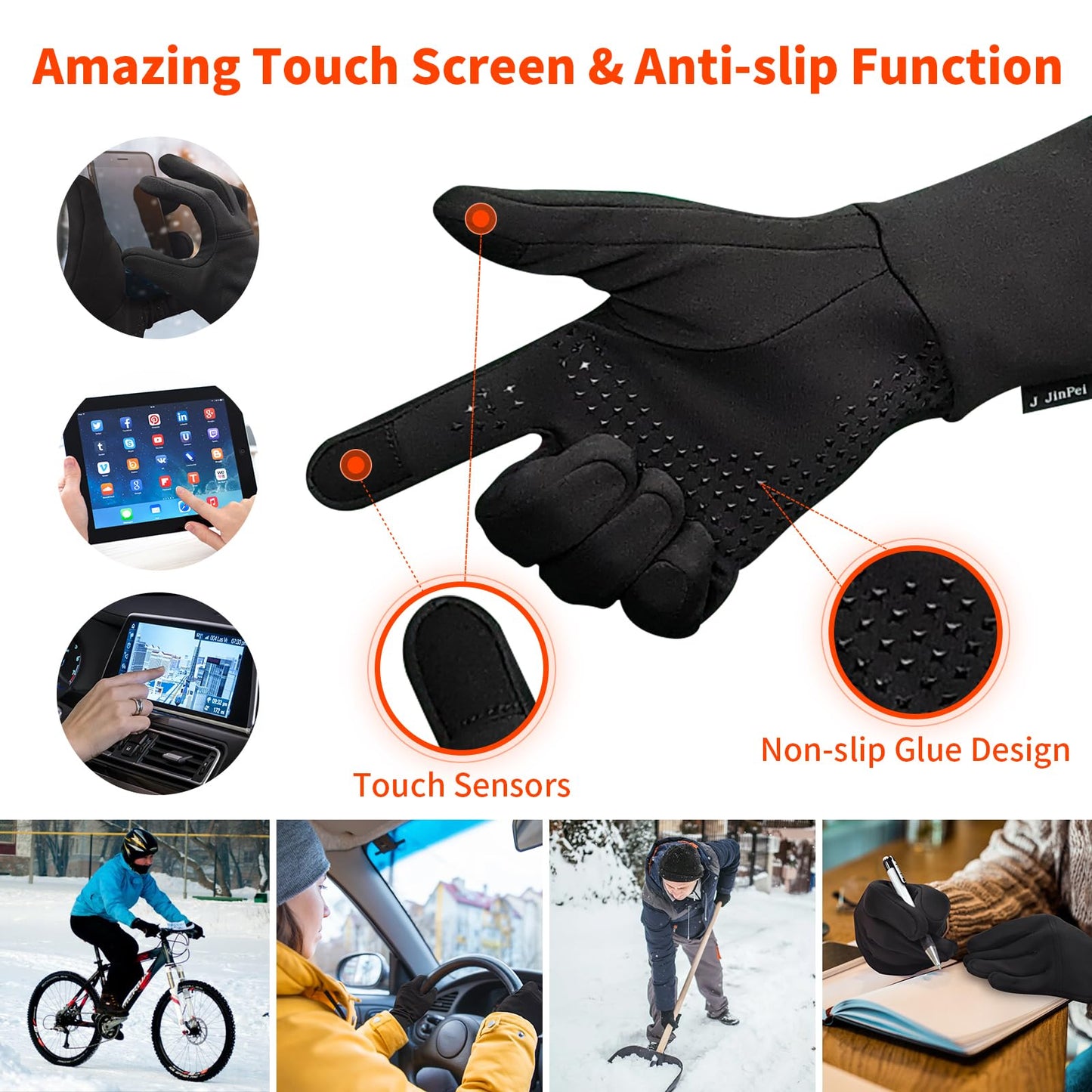 Heated Glove Liners for Men Women Winter Rechargeable Electric Battery Heating Thin Gloves, Heated Gloves for Riding Ski Snowboarding Hiking Cycling Hunting Arthritis (Black (Thin-Upgrade), M)