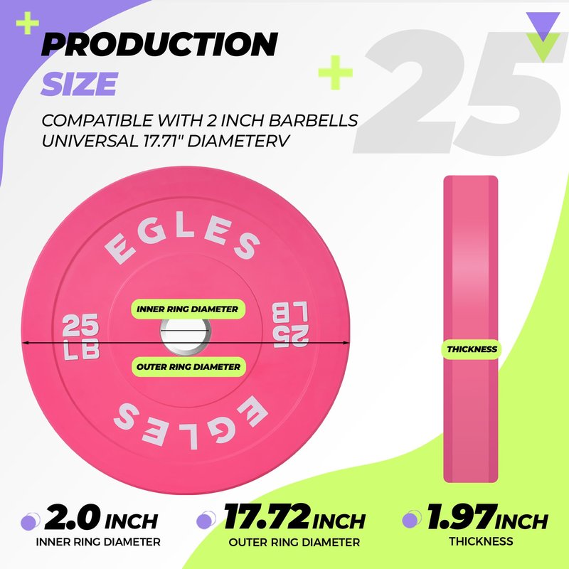 EGLES Vibrant Pink Weight Plates, Rubber Barbell Plates, 2-inch Olympic Standard 15LB Pair Olympic Bumper Plates Steel Inserts for Home Gym Weightlifting, Strength Training, Fit Workouts