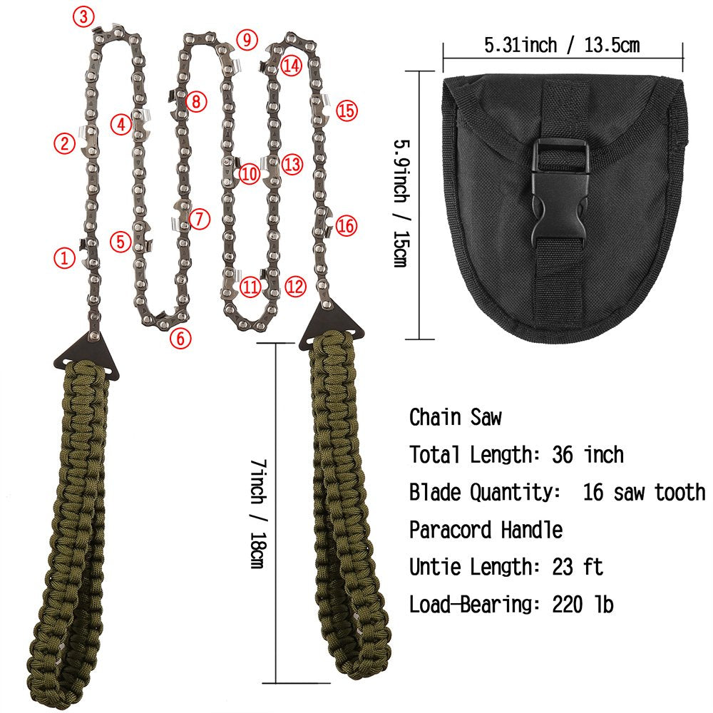 Pocket Chainsaw with Paracord Handle 36 Inches 16 Teeth Long Chain Hand Saw Fast Wood & Tree Cutting Emergency Survival Gear Best for Camping Backpacking Hiking Hunting.