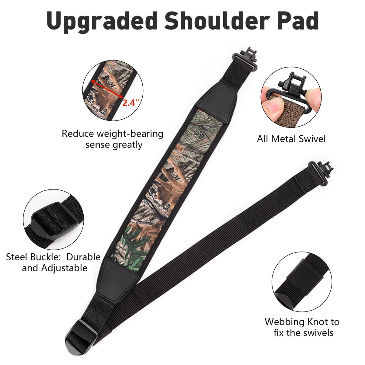BOOSTEADY Two Point Gun Sling with Swivels,Durable Shoulder Padded Strap,Length Adjuster