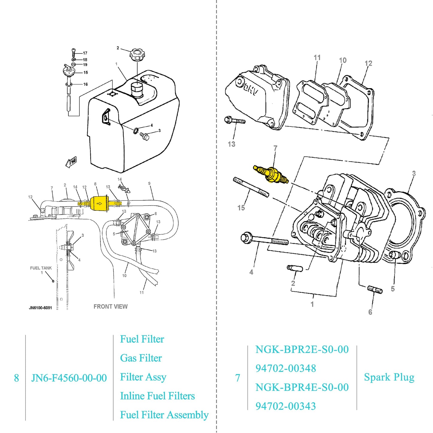 10L0L Golf Cart Tune Up Kit for Yamaha G16 G19 G20 G21 G22 G29 Drive Gas Vehicles 1996-up with 301cc/357cc Engine, Air Filter JN6-E4450-01 JN6-E445E-00, Fuel Filter, Spark Plug