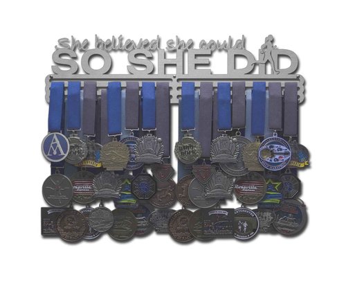 Allied Medal Hangers - She Believed She Could So She Did (Runner Figure): Awards Display Rack Holder - Multiple Variations Offered (18" Wide with 3 Hang Bars)