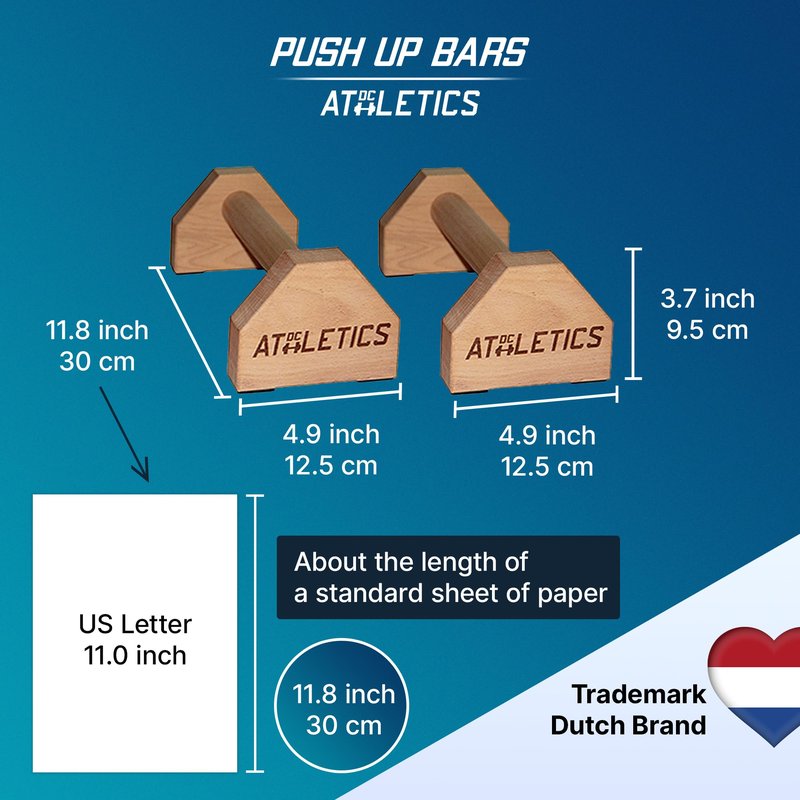 DC ATHLETICS® Push Up Bars – Parallettes with Anti-Slip Pads & Rock-Solid Base – Joint-Friendly Basebar -FSC-Certified Beech Wood – Calisthenics, Handstand & Planche Training