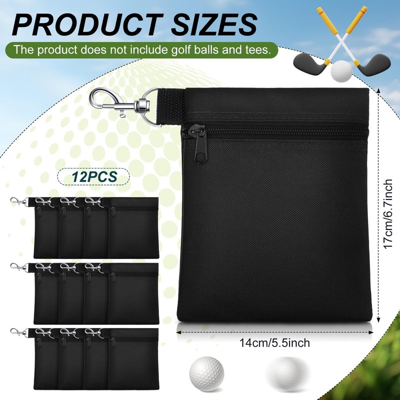 WILLBOND 12 Pcs Golf Tee Bag Holder Tee Pouch Golf Ball Carry Bag with Metal Lobster Claw Clip Multicolor Portable Accessories for Man Woman(Black)