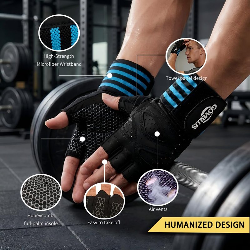 Govblus Workout Gloves for Men and Women,Gym Gloves for Weight Lifting with Wrist Support,Exercise,Rock Climbing, Biking,Training,Fitness,Pull up,Fingerless, Breathable and Snug fit(Small)