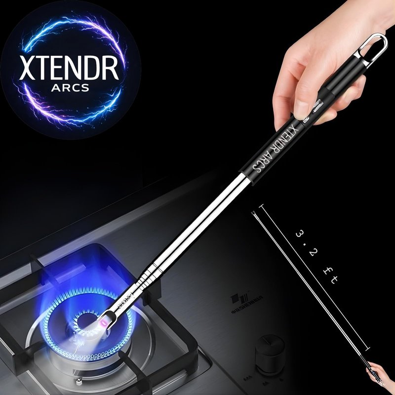 XTENDR ARCS V3 Extendable 3.2 Feet LED Arc Extra Long Flameless Fireplace Stove Electric Candle Lighter for Pilot Light, Grilling, Firepit, Kitchen, BBQ (Blue)