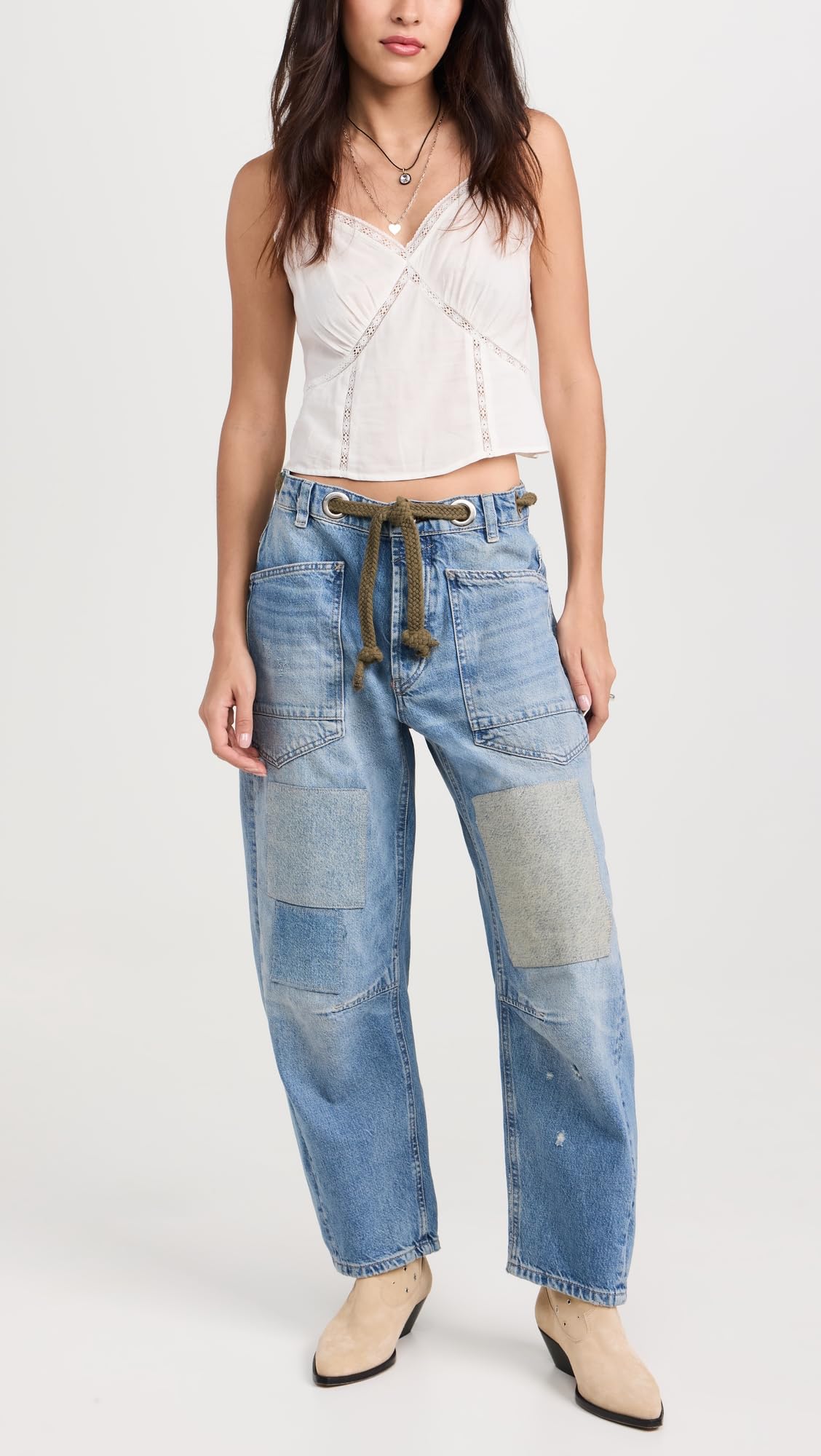 Free People Women's Moxie Pull-On Barrel Jeans, Truest Blue, 27