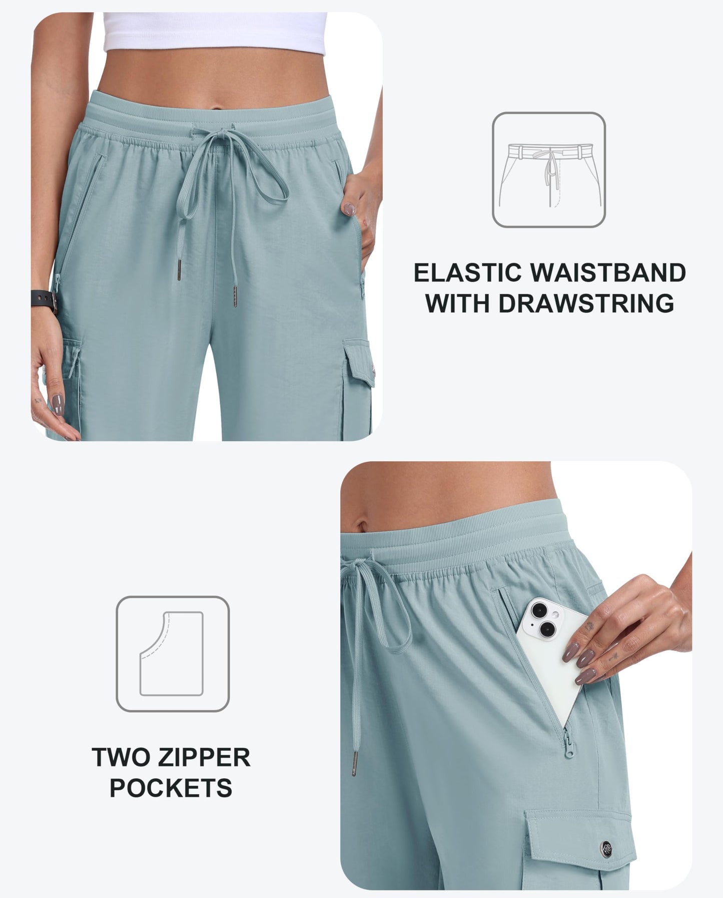 MoFiz Hiking Cargo Shorts for Women Outdoor Quick Dry Athletic Shorts for Boating Camping with Pockets Grey Blue L
