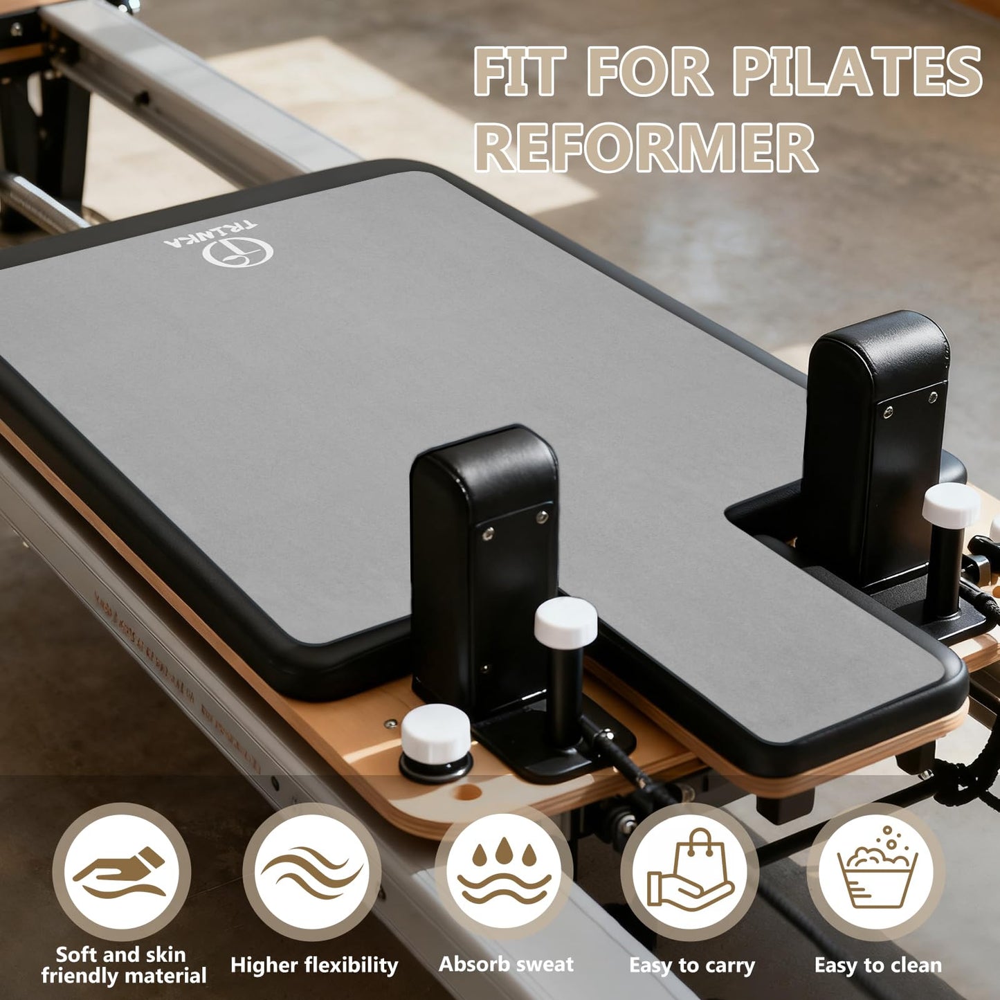 Non-Slip Pilates Reformer Mat, 2mm Thick Pilates Reformer Machine Cover Mat, 39" x 24" Foldable Washable Absorb Sweat Accessory for Home, Studio, Gym Fitness (Gray)