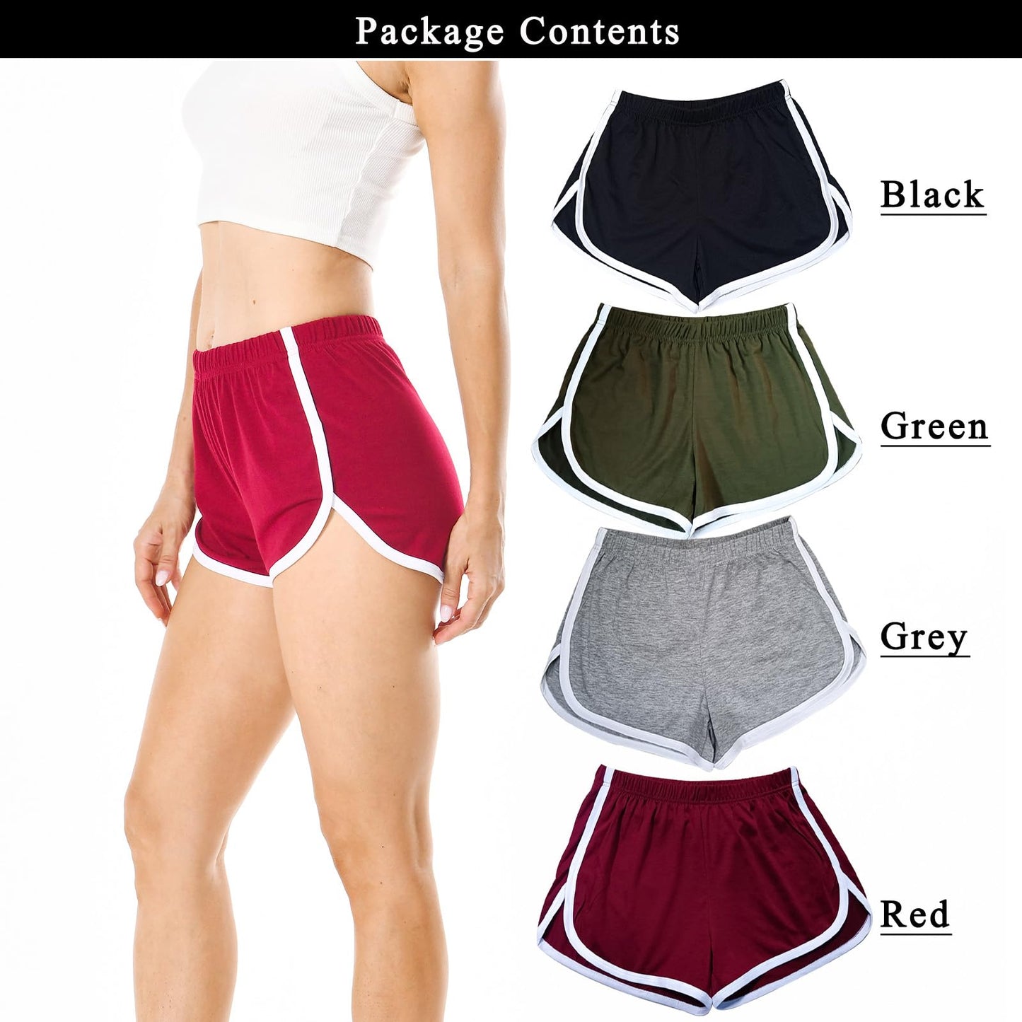 Cameway 4 Pack Women's Cotton Yoga Dance Short Pants Sport Shorts Summer Athletic Cycling Hiking Sports Shorts XXXL Black