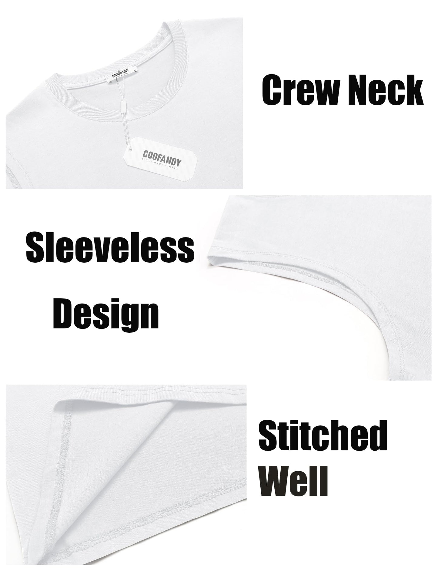 COOFANDY Cotton Tank Tops Mens Workout Sleeveless Shirts Muscle Sleeveless Tank Top White, X-Large