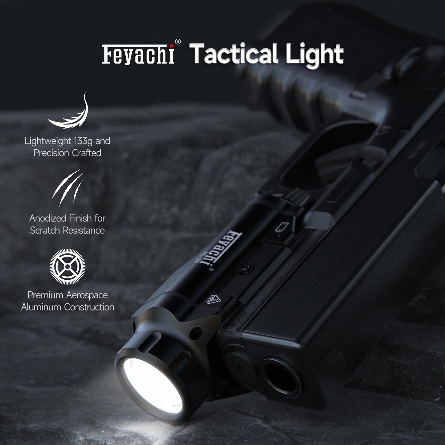 Feyachi Tactical Flashlight - 1500 Lumens Rail Mounted Flashlight, with 5 Interchangeable Picatinny Rail Adapters, Fits Multiple Models, IPX7 Water-Resistant Pistol Light