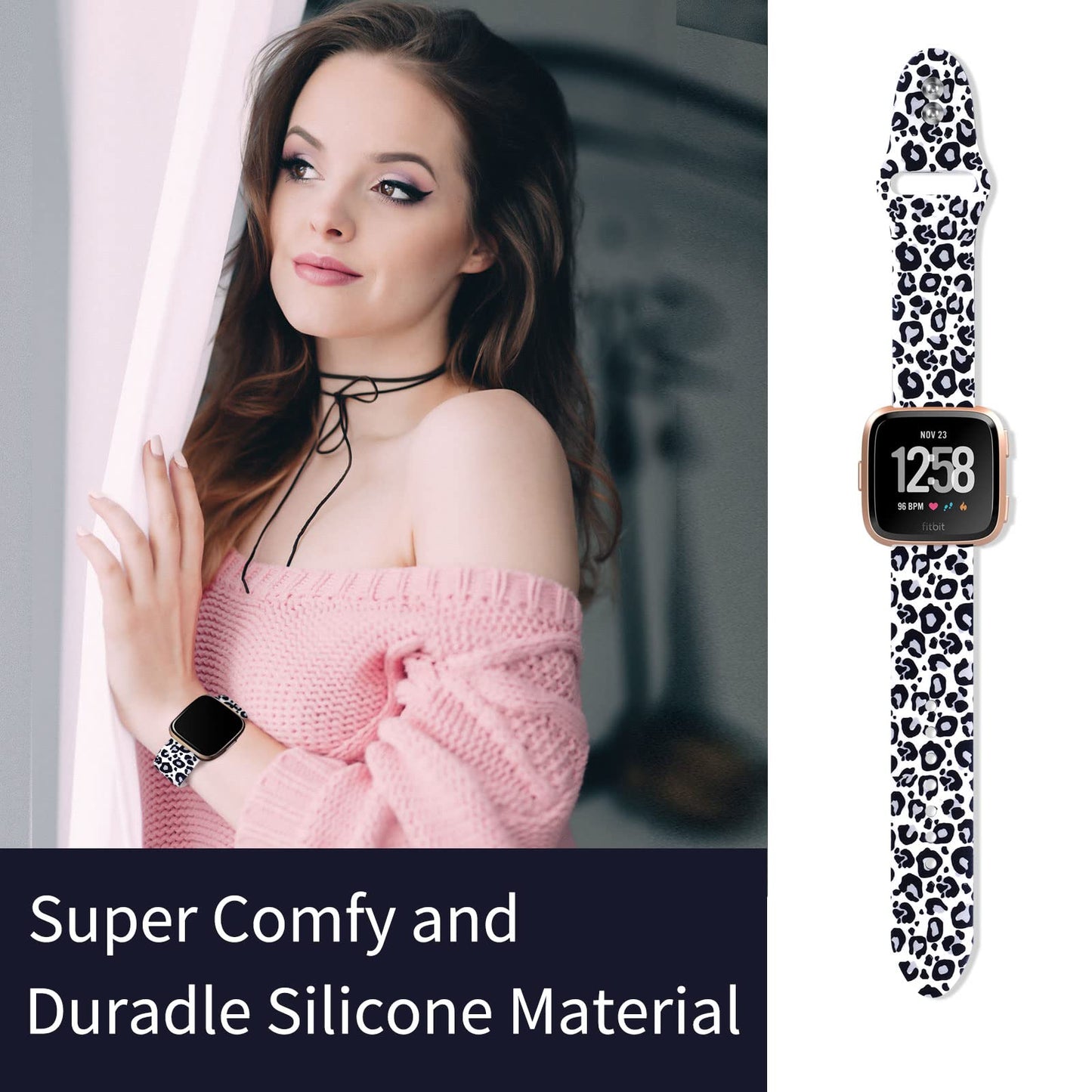 Watbro Band Compatible with Tie-dyed Leopard Print Fitbit Versa/Fitbit Versa 2/Fitbit Versa Lite,Leopard Tie-dyed Print Silicone Sport Band